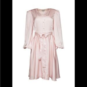 JessaKae Chateau Dress S satin midi party cocktail buttons up puffy sleeves midi